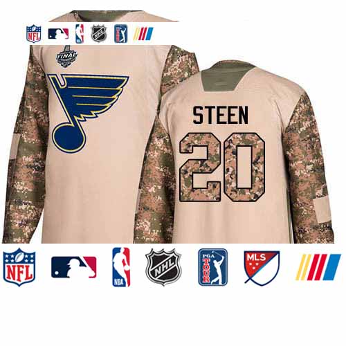 Personalized Blues #20 Alexander Steen Camo Authentic 2017 Veterans Day Stanley Cup Final Bound Stitched Hockey Jersey