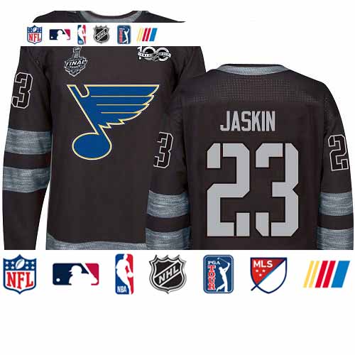 Personalized Blues #23 Dmitrij Jaskin Black 1917-2017 100th Anniversary Stanley Cup Final Bound Stitched Hockey Jersey