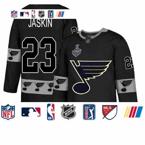 Personalized Blues #23 Dmitrij Jaskin Black Authentic Team Logo Fashion Stanley Cup Final Bound Stitched Hockey Jersey