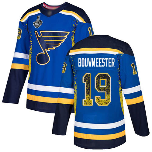 Personalized Blues #19 Jay Bouwmeester Blue Home Authentic Drift Fashion Stanley Cup Final Bound Stitched Hockey Jersey