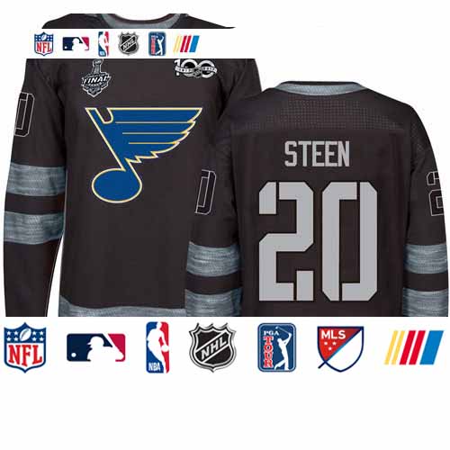 Personalized Blues #20 Alexander Steen Black 1917-2017 100th Anniversary Stanley Cup Final Bound Stitched Hockey Jersey