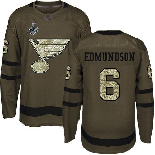 Personalized Blues #6 Joel Edmundson Green Salute to Service Stanley Cup Final Bound Stitched Hockey Jersey