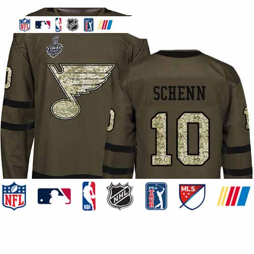 Personalized Blues #10 Brayden Schenn Green Salute to Service Stanley Cup Final Bound Stitched Hockey Jersey