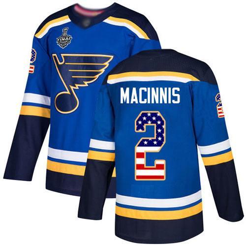 Personalized Blues #2 Al MacInnis Blue Home Authentic USA Flag Stanley Cup Final Bound Stitched Hockey Jersey