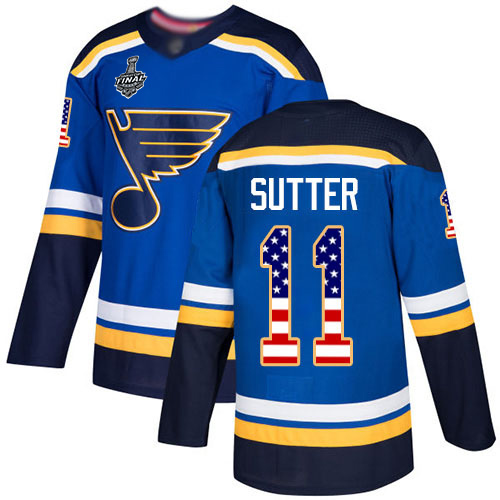 Personalized Blues #11 Brian Sutter Blue Home Authentic USA Flag Stanley Cup Final Bound Stitched Hockey Jersey