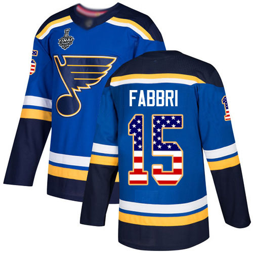 Personalized Blues #15 Robby Fabbri Blue Home Authentic USA Flag Stanley Cup Final Bound Stitched Hockey Jersey