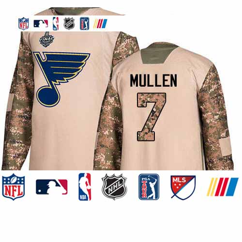 Personalized Blues #7 Joe Mullen Camo Authentic 2017 Veterans Day Stanley Cup Final Bound Stitched Hockey Jersey
