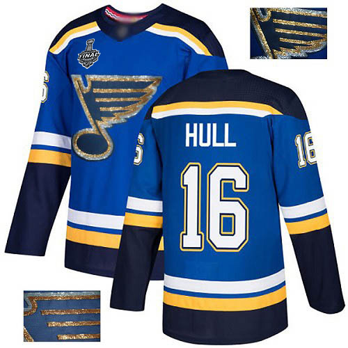 Personalized Blues #16 Brett Hull Blue Home Authentic Fashion Gold Stanley Cup Final Bound Stitched Hockey Jersey