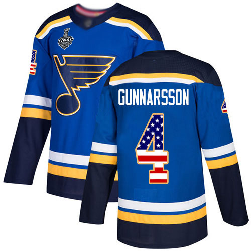 Personalized Blues #4 Carl Gunnarsson Blue Home Authentic USA Flag Stanley Cup Final Bound Stitched Hockey Jersey