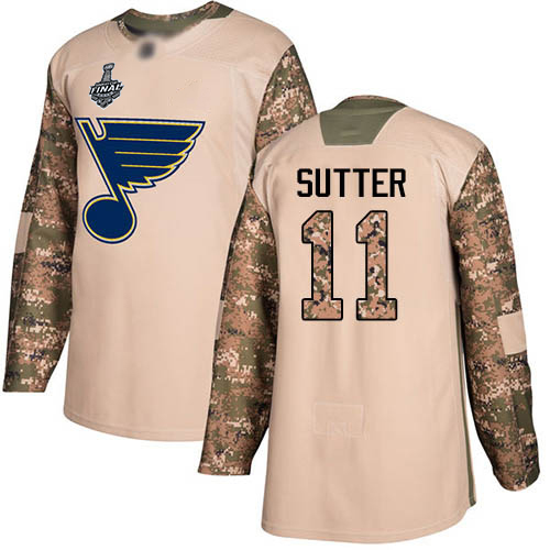 Personalized Blues #11 Brian Sutter Camo Authentic 2017 Veterans Day Stanley Cup Final Bound Stitched Hockey Jersey