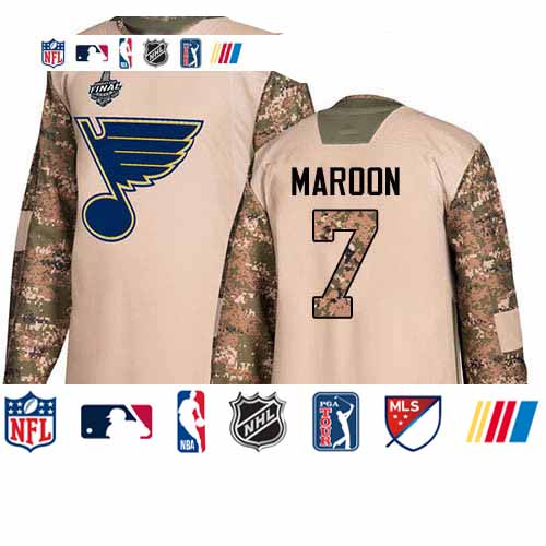 Personalized Blues #7 Patrick Maroon Camo Authentic 2017 Veterans Day Stanley Cup Final Bound Stitched Hockey Jersey