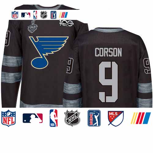 Personalized Blues #9 Shayne Corson Black 1917-2017 100th Anniversary Stanley Cup Final Bound Stitched Hockey Jersey