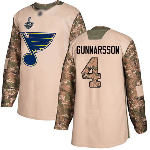Personalized Blues #4 Carl Gunnarsson Camo Authentic 2017 Veterans Day Stanley Cup Final Bound Stitched Hockey Jersey