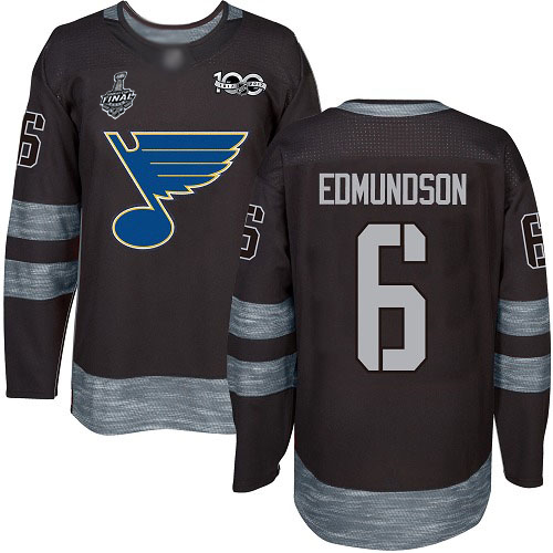 Personalized Blues #6 Joel Edmundson Black 1917-2017 100th Anniversary Stanley Cup Final Bound Stitched Hockey Jersey
