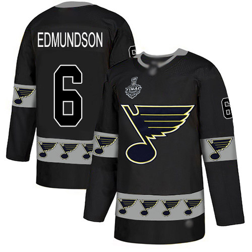Personalized Blues #6 Joel Edmundson Black Authentic Team Logo Fashion Stanley Cup Final Bound Stitched Hockey Jersey