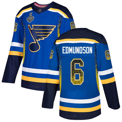 Personalized Blues #6 Joel Edmundson Blue Home Authentic Drift Fashion Stanley Cup Final Bound Stitched Hockey Jersey