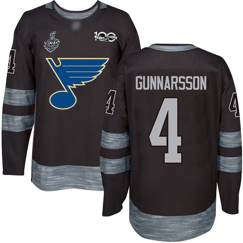 Personalized Blues #4 Carl Gunnarsson Black 1917-2017 100th Anniversary Stanley Cup Final Bound Stitched Hockey Jersey