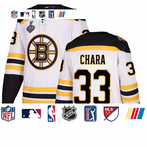 Personalized Bruins #33 Zdeno Chara White Road Authentic Stanley Cup Final Bound Stitched Hockey Jersey