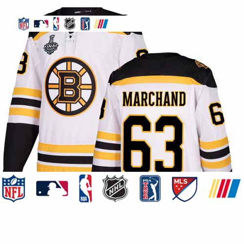 Personalized Bruins #63 Brad Marchand White Road Authentic Stanley Cup Final Bound Stitched Hockey Jersey