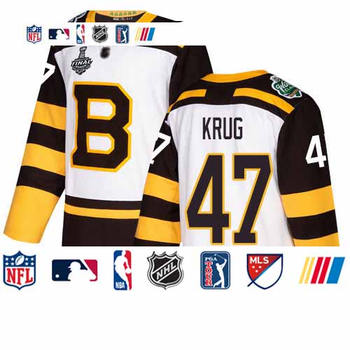 Personalized Bruins #47 Torey Krug White Authentic 2019 Winter Classic Stanley Cup Final Bound Stitched Hockey Jersey