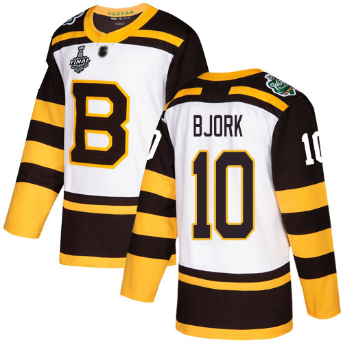 Personalized Bruins #10 Anders Bjork White Authentic 2019 Winter Classic Stanley Cup Final Bound Stitched Hockey Jersey