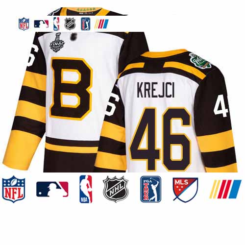 Personalized Bruins #46 David Krejci White Authentic 2019 Winter Classic Stanley Cup Final Bound Stitched Hockey Jersey