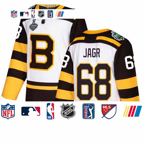Personalized Bruins #68 Jaromir Jagr White Authentic 2019 Winter Classic Stanley Cup Final Bound Stitched Hockey Jersey
