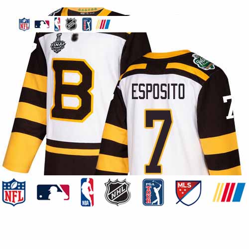 Personalized Bruins #7 Phil Esposito White Authentic 2019 Winter Classic Stanley Cup Final Bound Stitched Hockey Jersey
