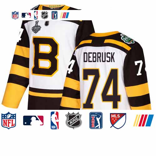 Personalized Bruins #74 Jake DeBrusk White Authentic 2019 Winter Classic Stanley Cup Final Bound Stitched Hockey Jersey