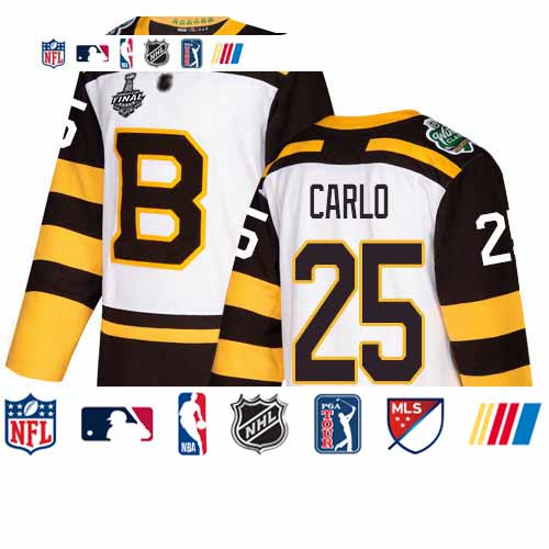 Personalized Bruins #25 Brandon Carlo White Authentic 2019 Winter Classic Stanley Cup Final Bound Stitched Hockey Jersey