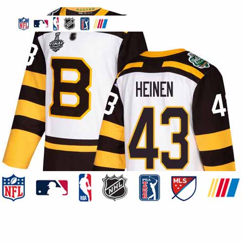 Personalized Bruins #43 Danton Heinen White Authentic 2019 Winter Classic Stanley Cup Final Bound Stitched Hockey Jersey