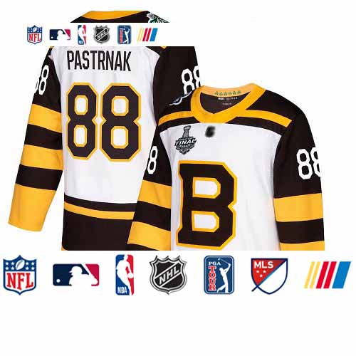 Personalized Bruins #88 David Pastrnak White Authentic 2019 Winter Classic Stanley Cup Final Bound Stitched Hockey Jersey