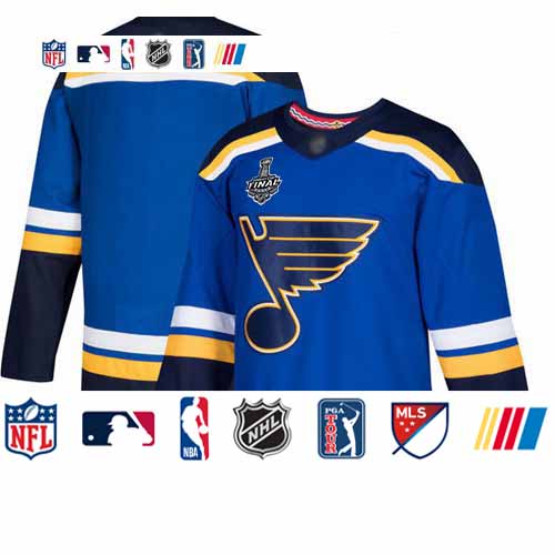 Personalized Blues Blank Blue Home Authentic Stanley Cup Final Bound Stitched Hockey Jersey