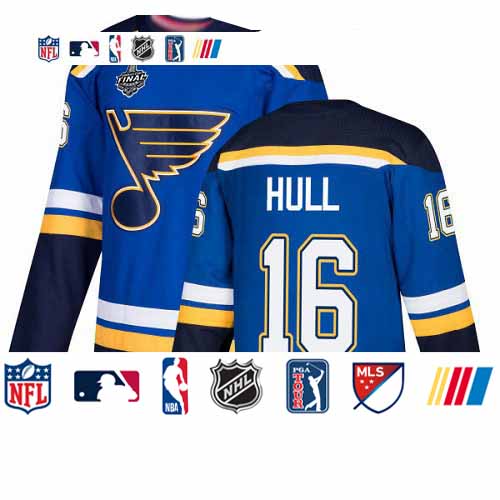 Personalized Blues #16 Brett Hull Blue Home Authentic Stanley Cup Final Bound Stitched Hockey Jersey