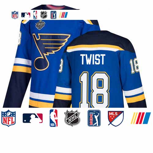 Personalized Blues #18 Tony Twist Blue Home Authentic Stanley Cup Final Bound Stitched Hockey Jersey