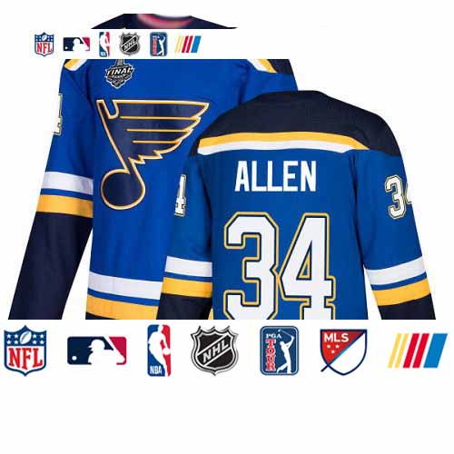 Personalized Blues #34 Jake Allen Blue Home Authentic Stanley Cup Final Bound Stitched Hockey Jersey