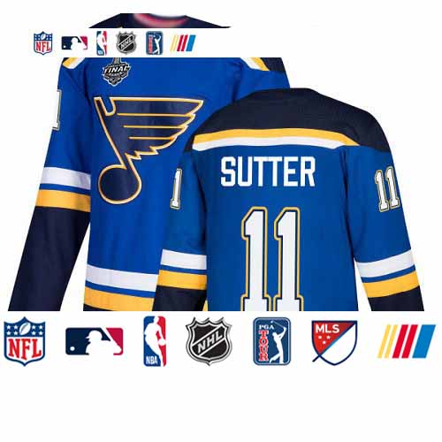 Personalized Blues #11 Brian Sutter Blue Home Authentic Stanley Cup Final Bound Stitched Hockey Jersey