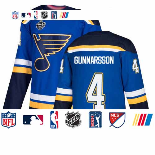 Personalized Blues #4 Carl Gunnarsson Blue Home Authentic Stanley Cup Final Bound Stitched Hockey Jersey