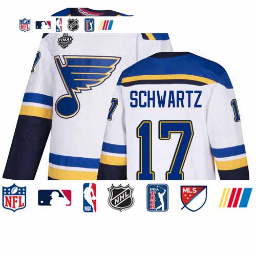 Personalized Blues #17 Jaden Schwartz White Road Authentic Stanley Cup Final Bound Stitched Hockey Jersey