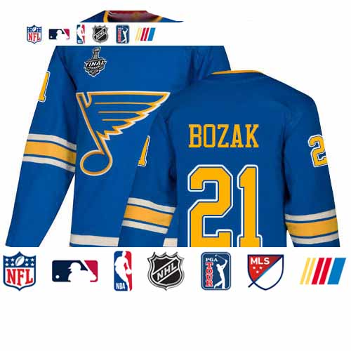 Personalized Blues #21 Tyler Bozak Blue Alternate Authentic Stanley Cup Final Bound Stitched Hockey Jersey