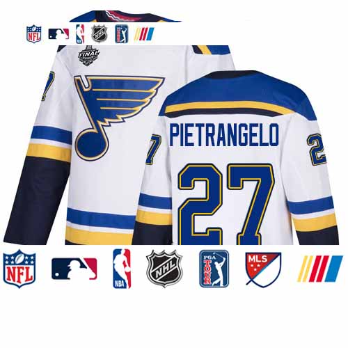 Personalized Blues #27 Alex Pietrangelo White Road Authentic Stanley Cup Final Bound Stitched Hockey Jersey