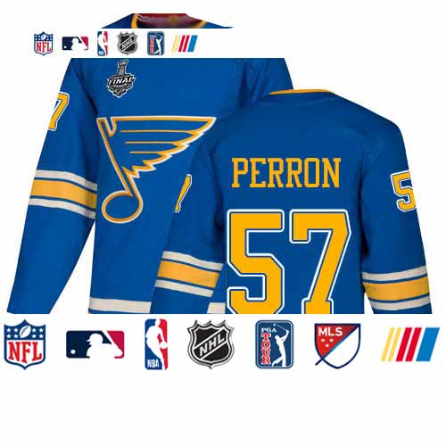Personalized Blues #57 David Perron Blue Alternate Authentic Stanley Cup Final Bound Stitched Hockey Jersey