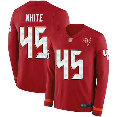 Personalized Buccaneers #45 Devin White Red Team Color Men’s Stitched Football Limited Therma Long Sleeve Jersey