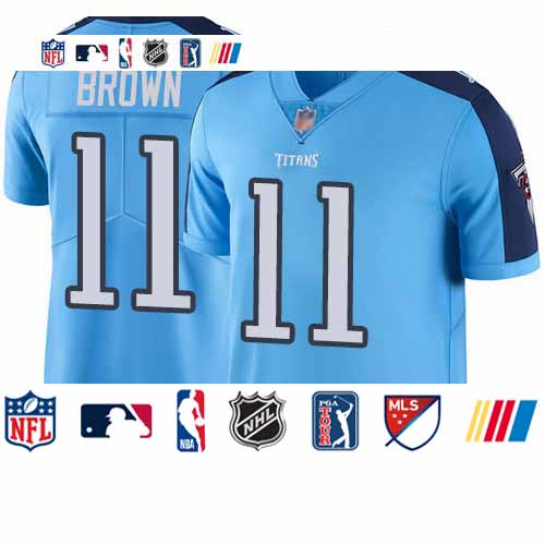 Personalized Titans #11 A.J. Brown Light Blue Youth Stitched Football Limited Rush Jersey