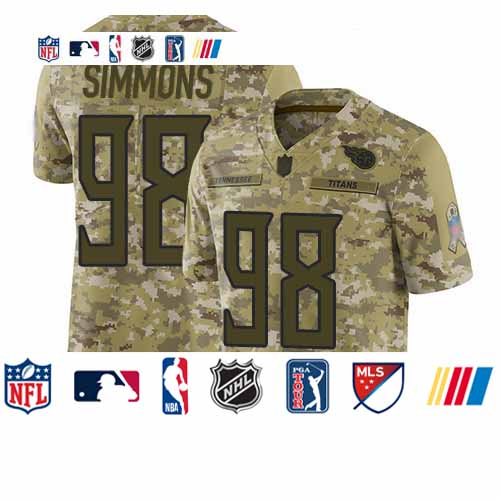 Personalized Titans #98 Jeffery Simmons Camo Youth Stitched Football Limited 2018 Salute to Service Jersey
