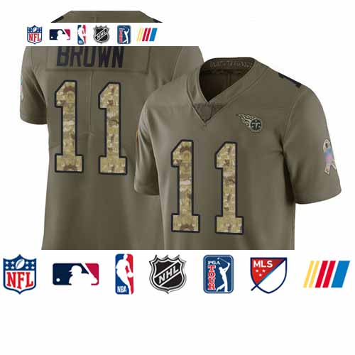 Personalized Titans #11 A.J. Brown Olive Camo Youth Stitched Football Limited 2017 Salute to Service Jersey