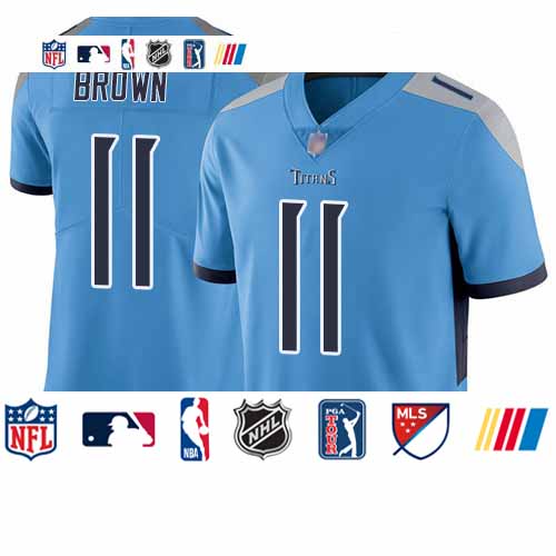 Personalized Titans #11 A.J. Brown Light Blue Alternate Youth Stitched Football Untouchable Limited Jersey