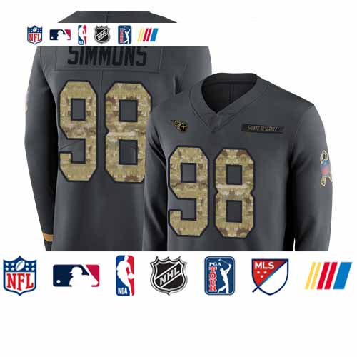 Personalized Titans #98 Jeffery Simmons Anthracite Salute to Service Youth Stitched Football Limited Therma Long Sleeve Jersey