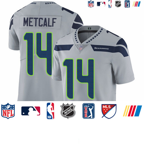 Personalized Seahawks #14 D.K. Metcalf Grey Alternate Youth Stitched Football Untouchable Limited Jersey