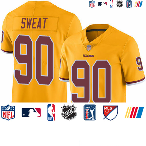 Personalized Redskins #90 Montez Sweat Gold Youth Stitched Football Limited Rush Jersey